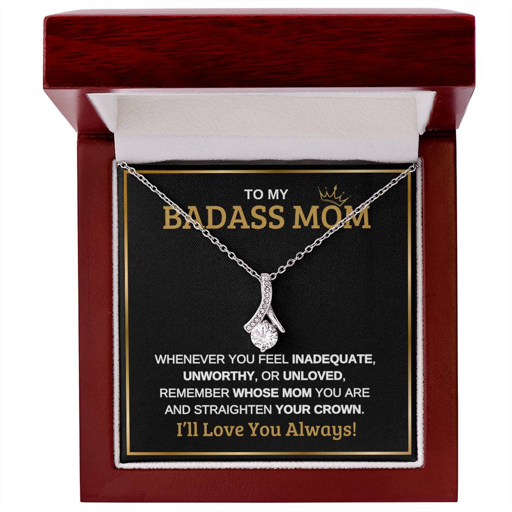 To My Badass Mom | Black Message Card - Alluring Beauty Necklace