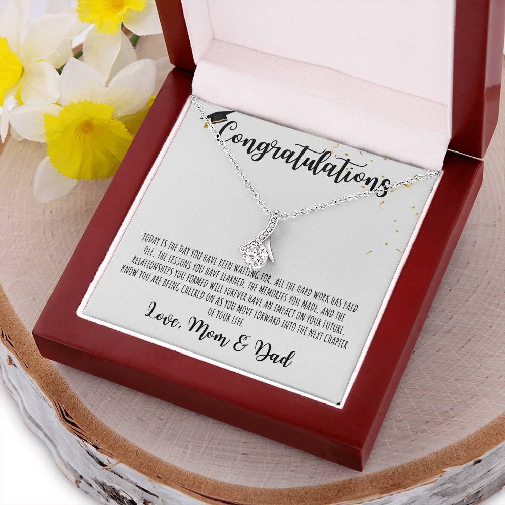 Congratulations Graduate | From Mom & Dad | White Message Card - Alluring Beauty Necklace