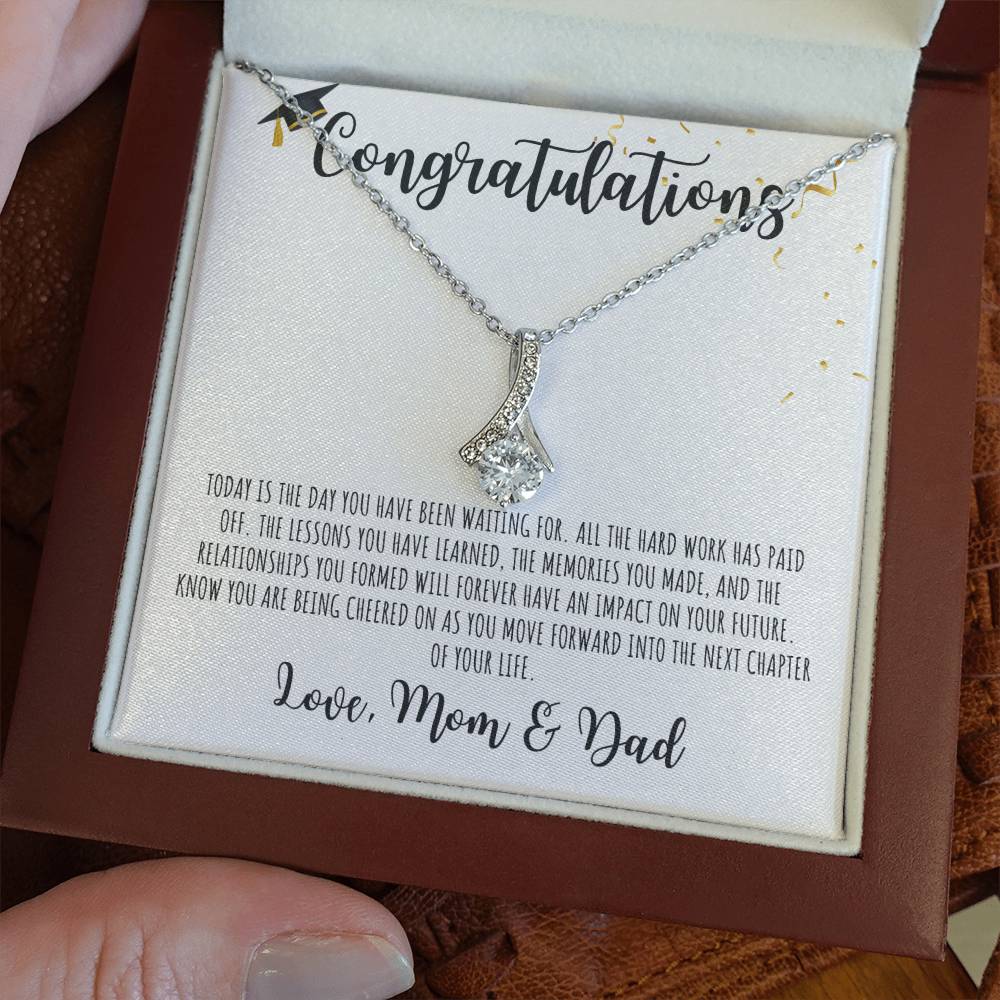 Congratulations Graduate | From Mom & Dad | White Message Card - Alluring Beauty Necklace