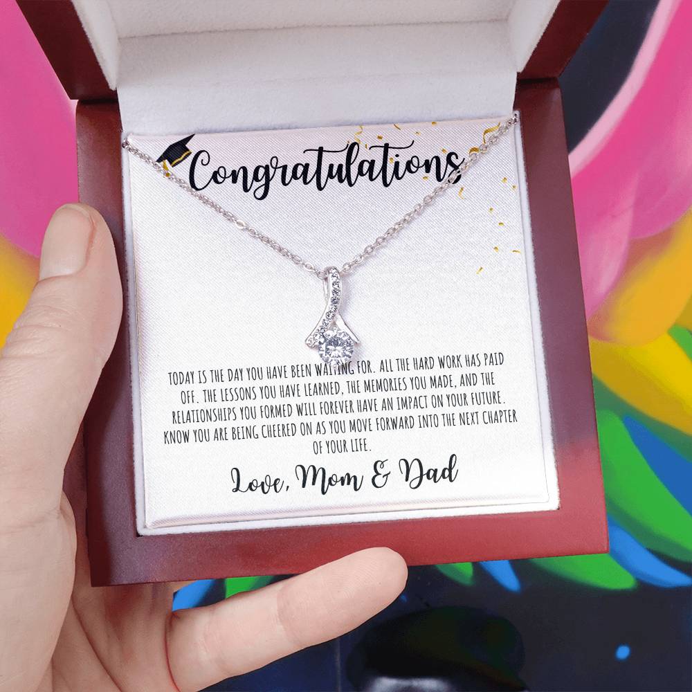 Congratulations Graduate | From Mom & Dad | White Message Card - Alluring Beauty Necklace