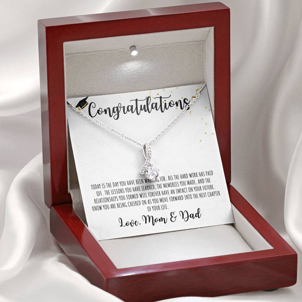 Congratulations Graduate | From Mom & Dad | White Message Card - Alluring Beauty Necklace