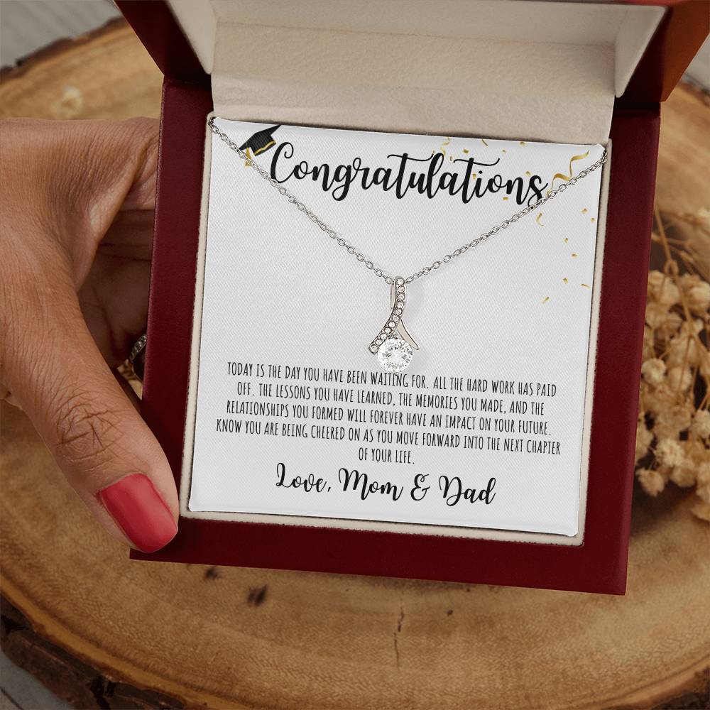 Congratulations Graduate | From Mom & Dad | White Message Card - Alluring Beauty Necklace