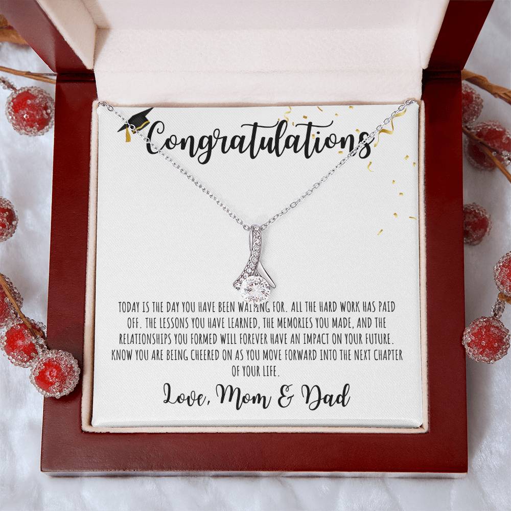 Congratulations Graduate | From Mom & Dad | White Message Card - Alluring Beauty Necklace