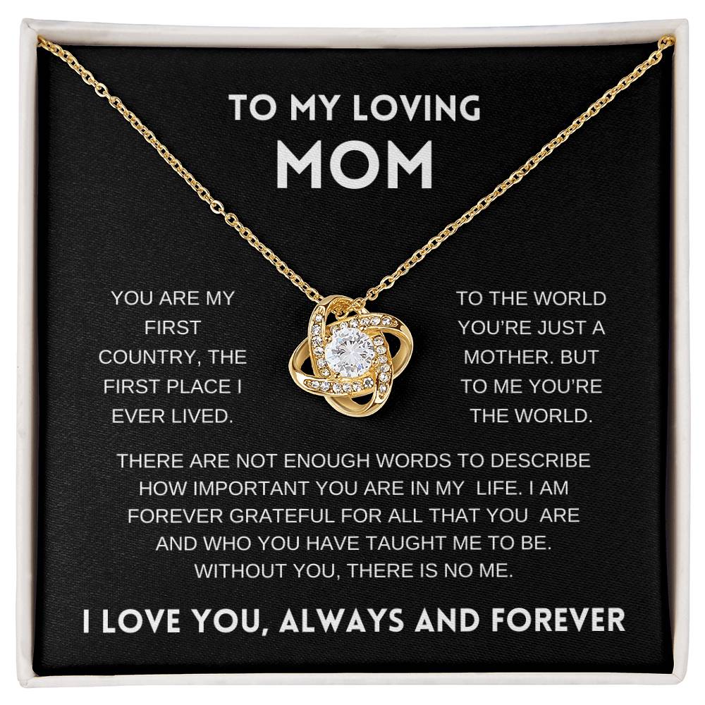 To My Loving Mom | Always and Forever |  Black Message Card - Love Knot Necklace