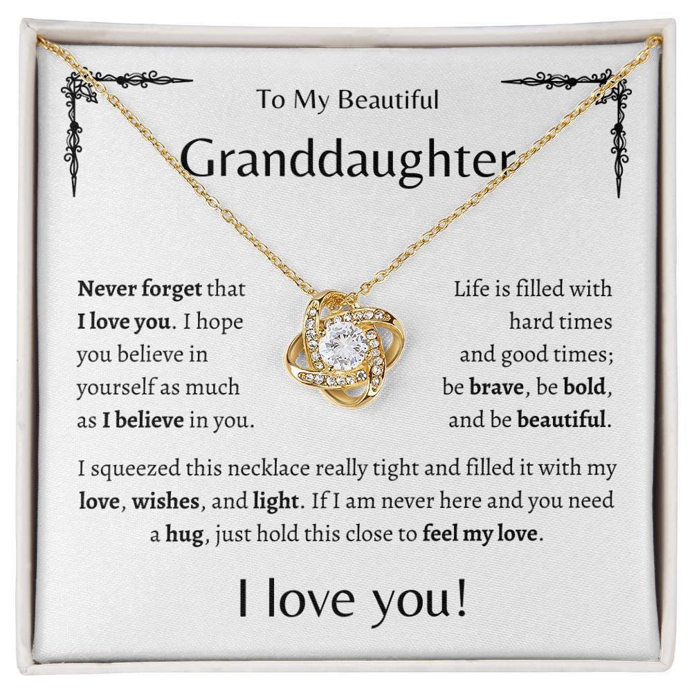 To My Beautiful Granddaughter | Never Forget | White Message Card - Love Knot Necklace