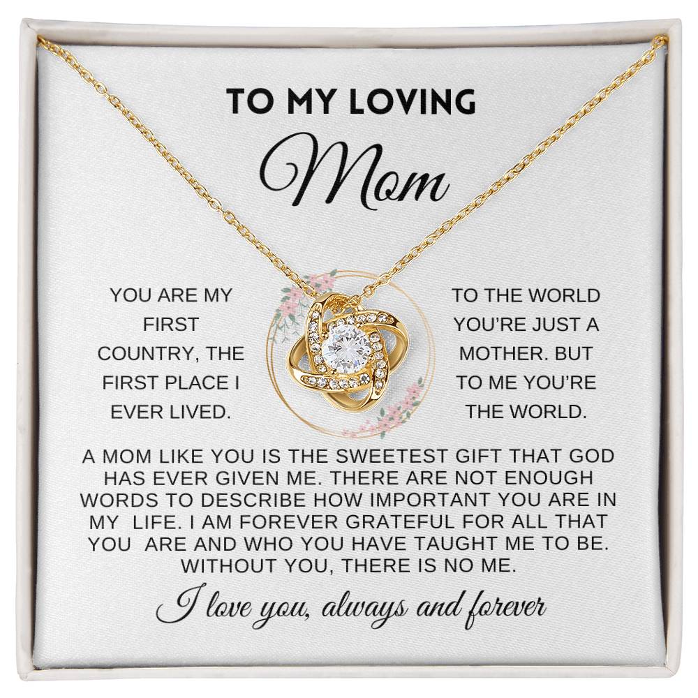 To My Loving Mom | Love Always & Forever | White Message Card with wreath - Love Knot Necklace