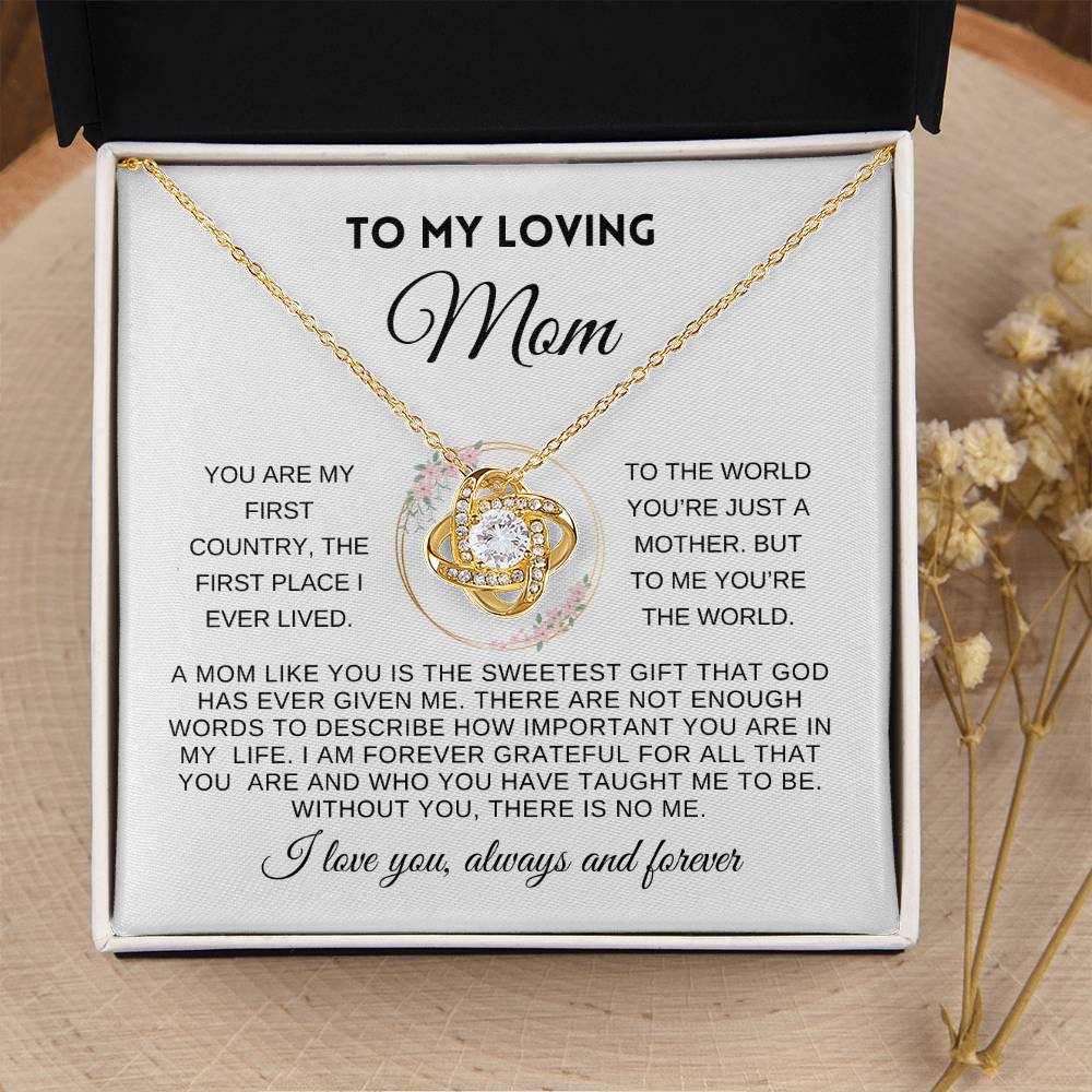 To My Loving Mom | Love Always & Forever | White Message Card with wreath - Love Knot Necklace