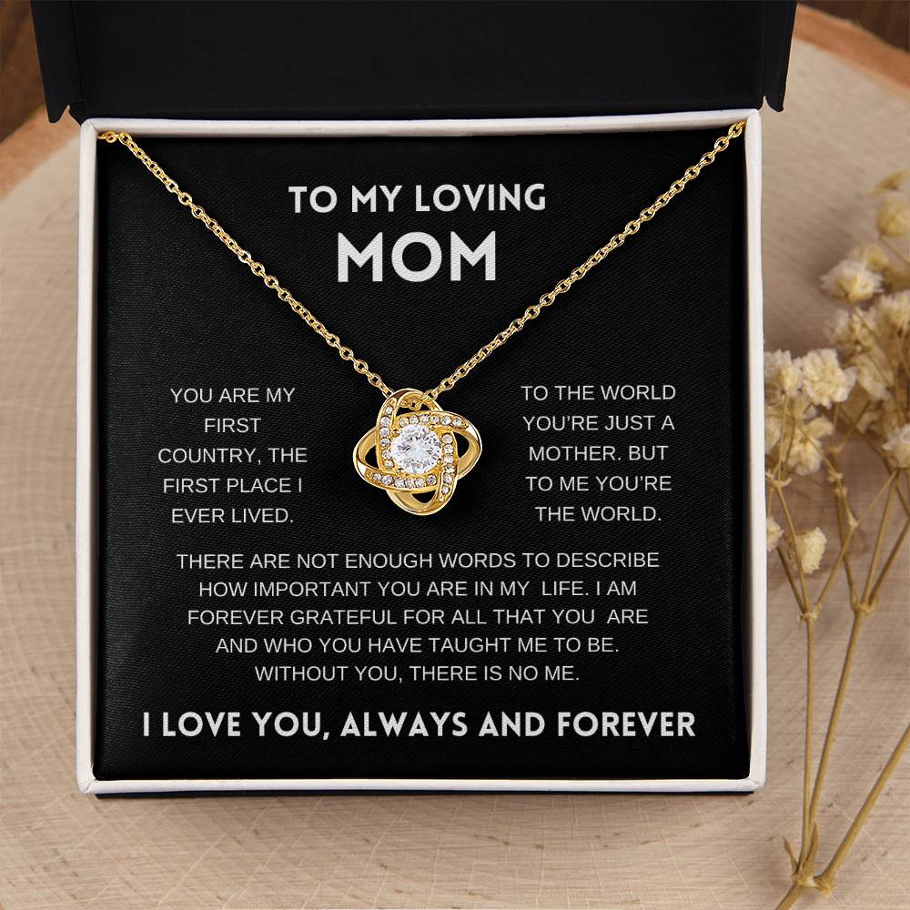 To My Loving Mom | Always and Forever |  Black Message Card - Love Knot Necklace