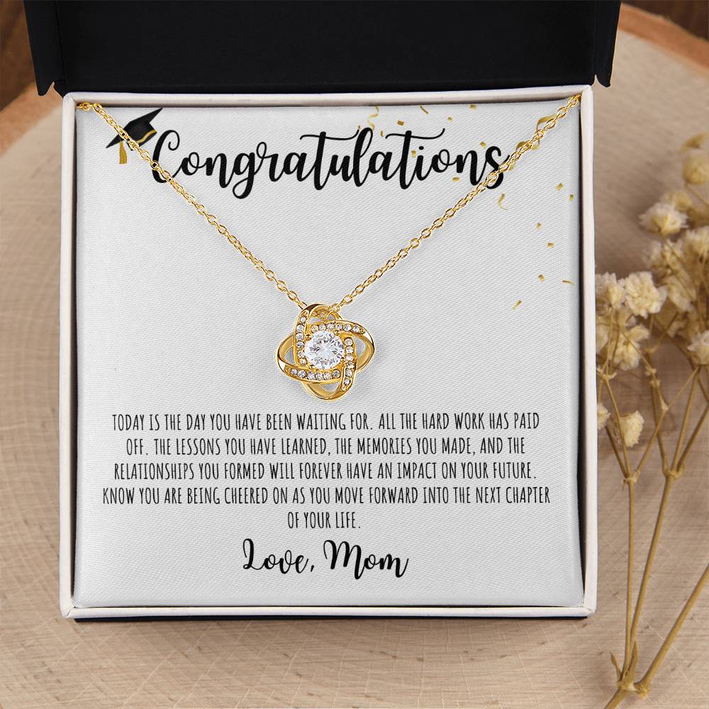 Congratulations Graduate | Love Mom -| White Message Card - Love Knot Necklace