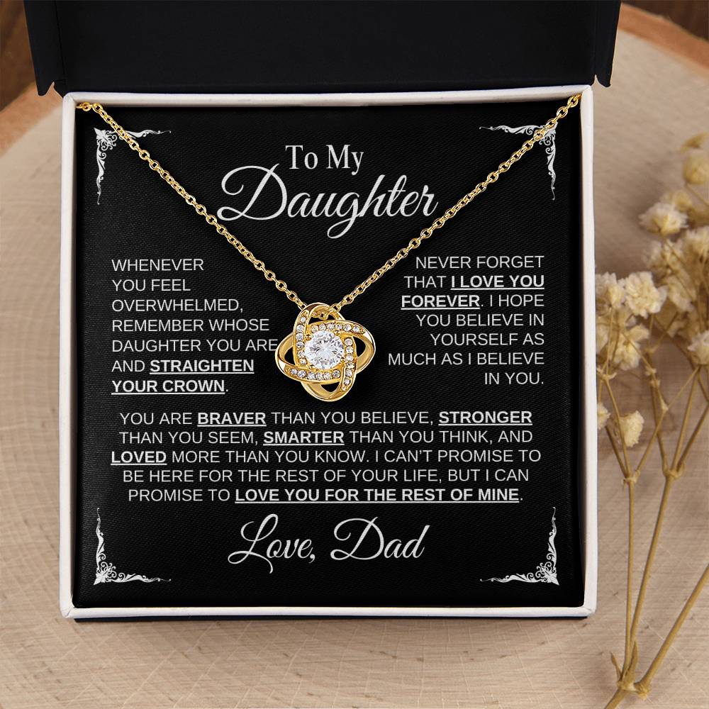 To My Daughter | Love Dad | Black Message Card - Love Knot Necklace