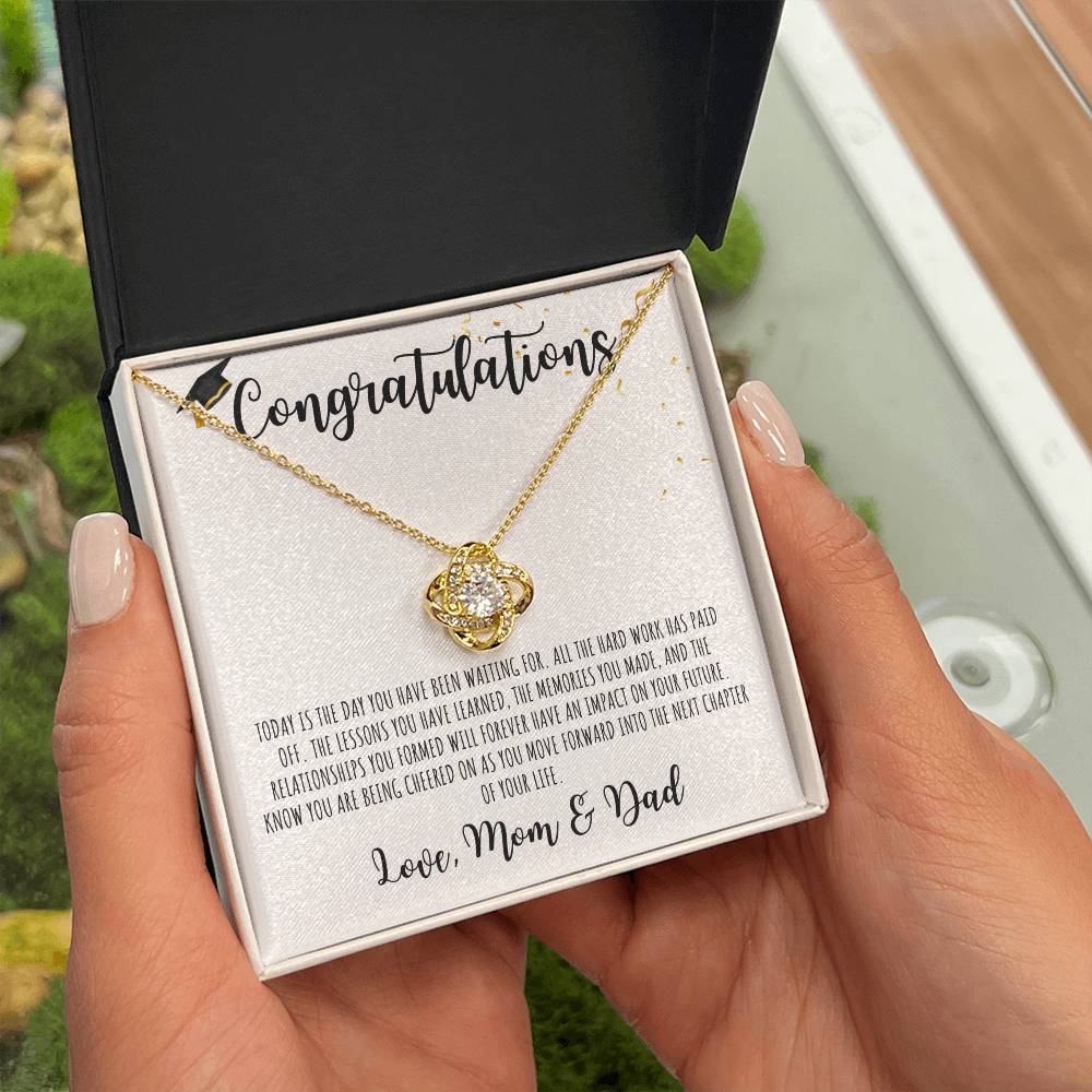 Congratulations Graduate | Love Mom & Dad | White Message Card - Love Knot Necklace