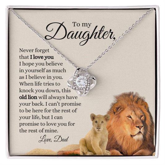 To My Daughter / Old Lion / Love Dad / Love Knot Necklace / Tan Message Card with Lions