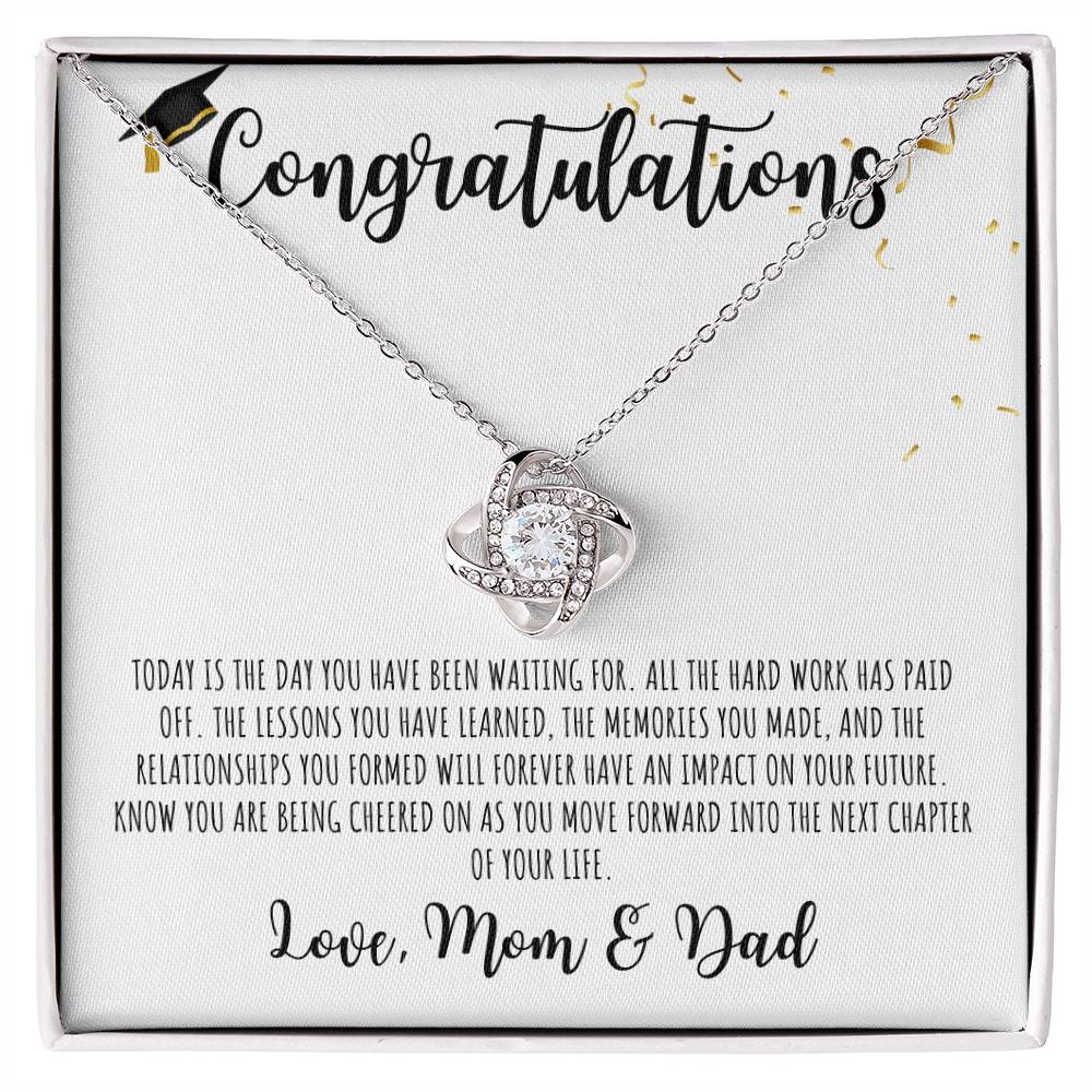 Congratulations Graduate | Love Mom & Dad | White Message Card - Love Knot Necklace