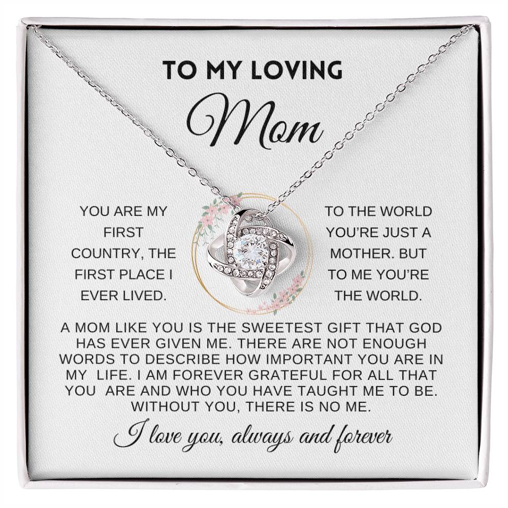 To My Loving Mom | Love Always & Forever | White Message Card with wreath - Love Knot Necklace