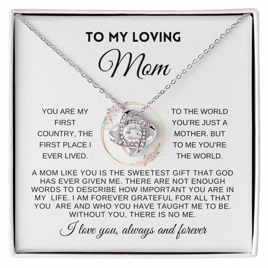 To My Loving Mom | Love Always & Forever | White Message Card with wreath - Love Knot Necklace