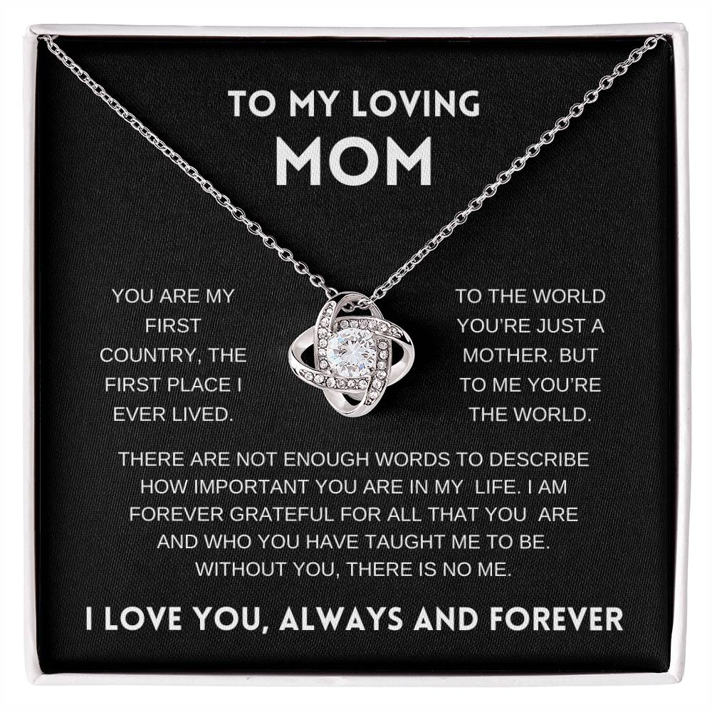 To My Loving Mom | Always and Forever |  Black Message Card - Love Knot Necklace