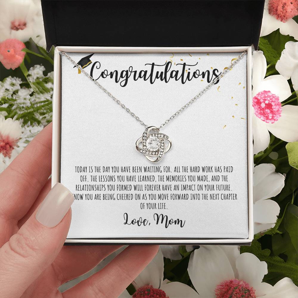 Congratulations Graduate | Love Mom -| White Message Card - Love Knot Necklace