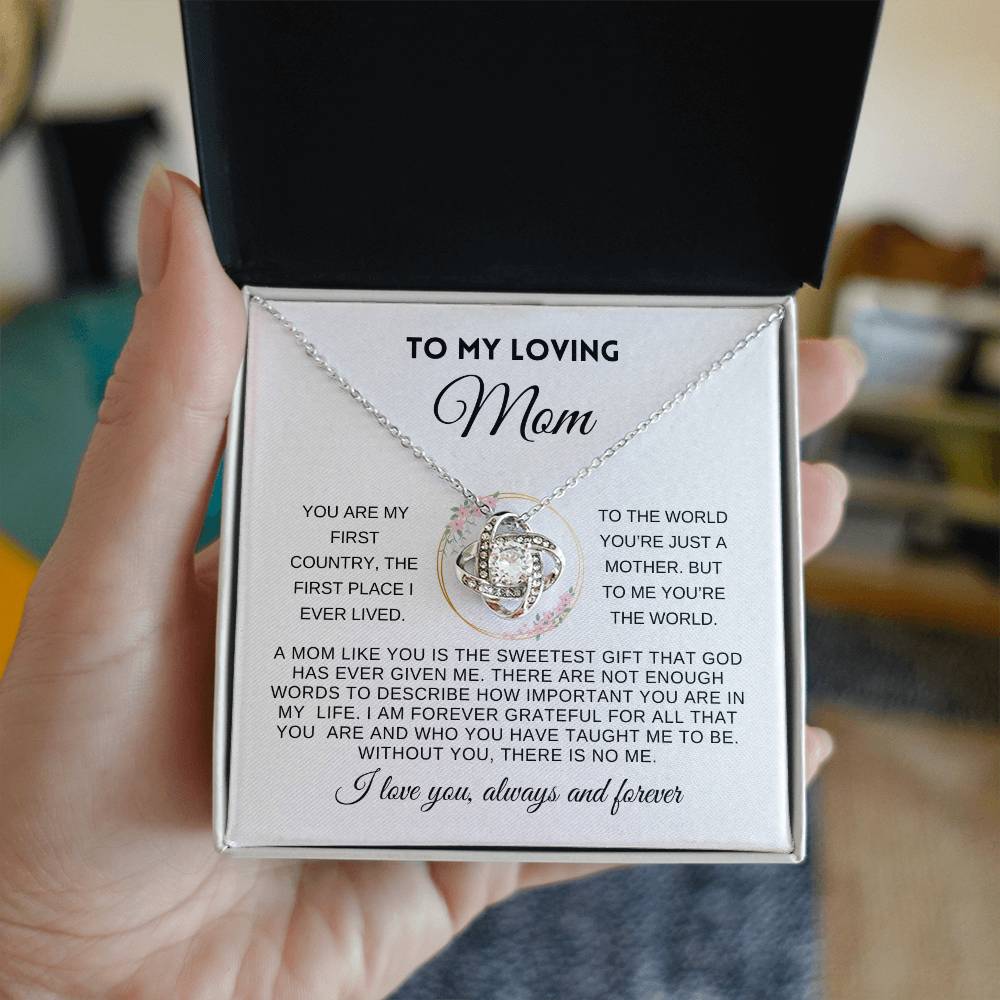 To My Loving Mom | Love Always & Forever | White Message Card with wreath - Love Knot Necklace