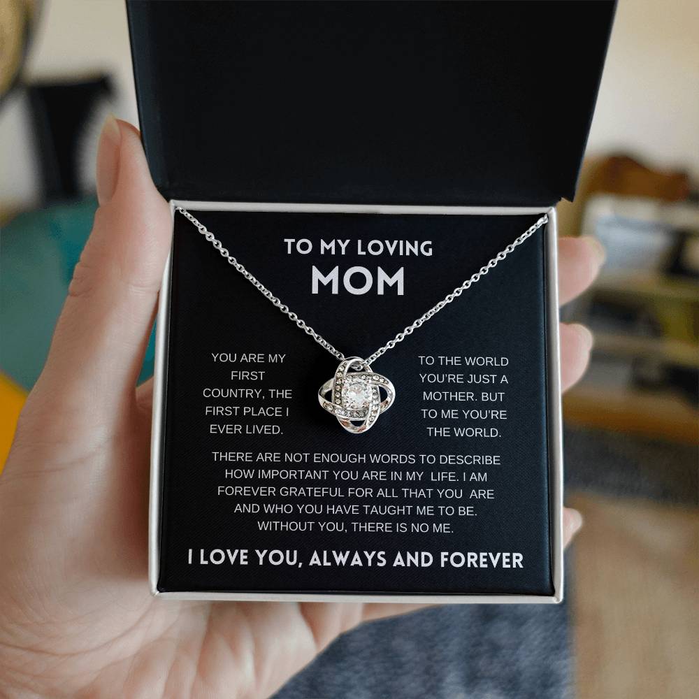 To My Loving Mom | Always and Forever |  Black Message Card - Love Knot Necklace