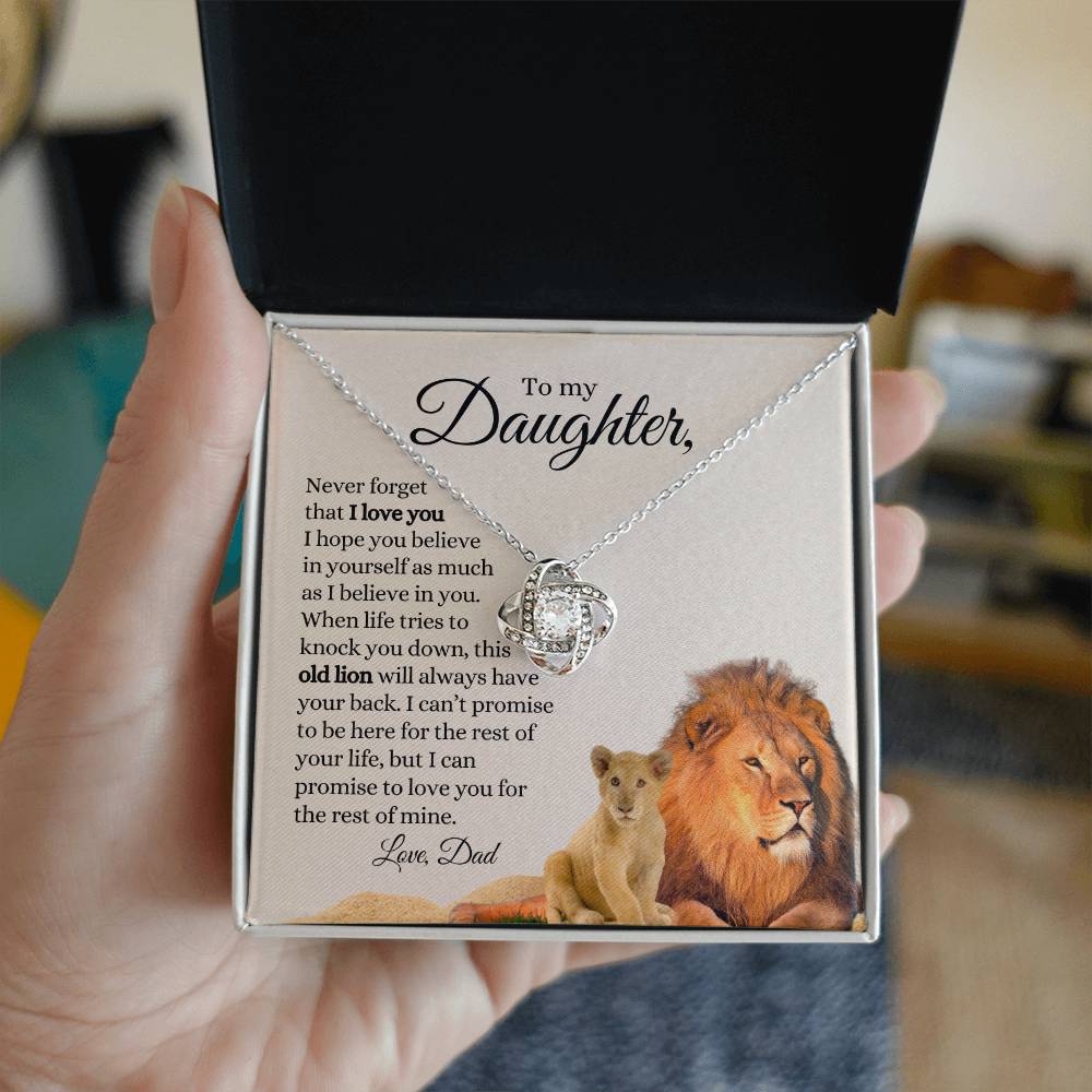 To My Daughter / Old Lion / Love Dad / Love Knot Necklace / Tan Message Card with Lions