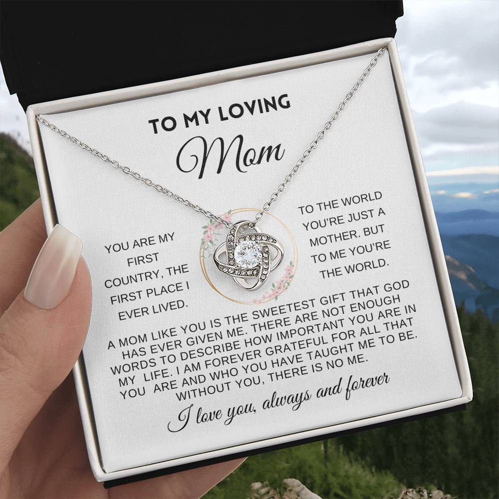 To My Loving Mom | Love Always & Forever | White Message Card with wreath - Love Knot Necklace