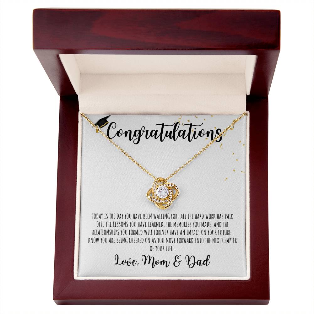 Congratulations Graduate | Love Mom & Dad | White Message Card - Love Knot Necklace