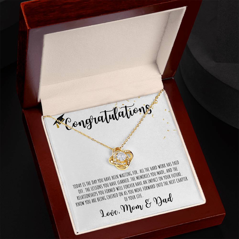 Congratulations Graduate | Love Mom & Dad | White Message Card - Love Knot Necklace