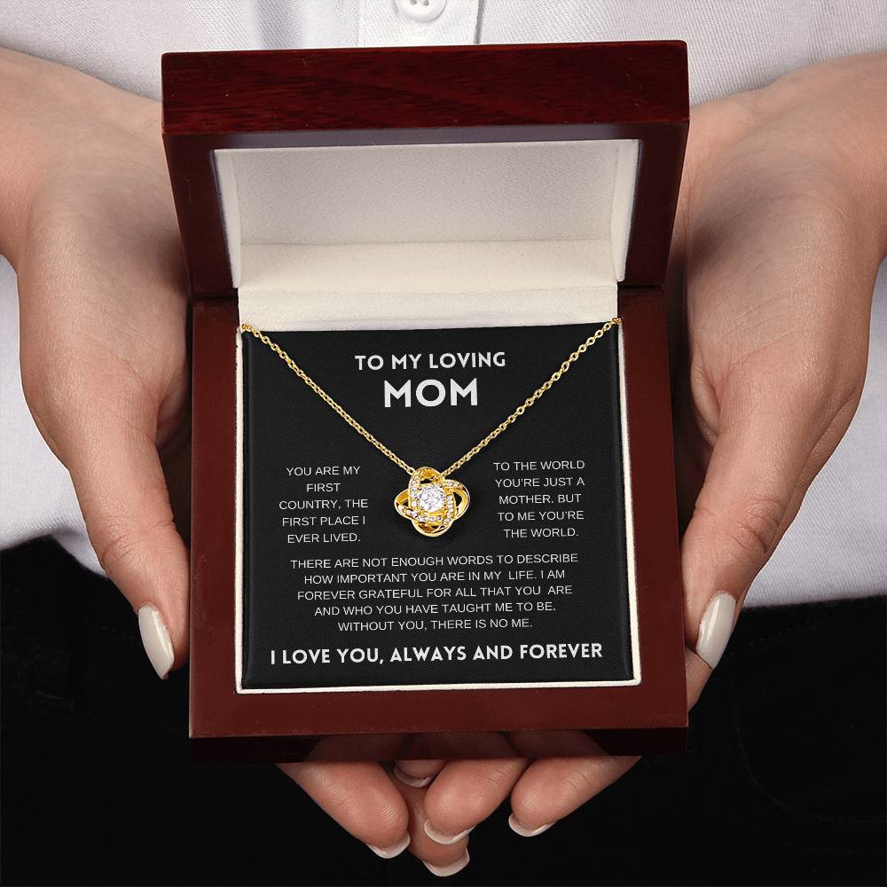 To My Loving Mom | Always and Forever |  Black Message Card - Love Knot Necklace