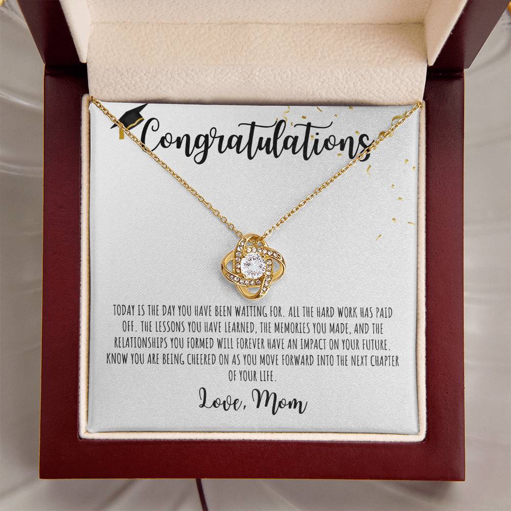 Congratulations Graduate | Love Mom -| White Message Card - Love Knot Necklace