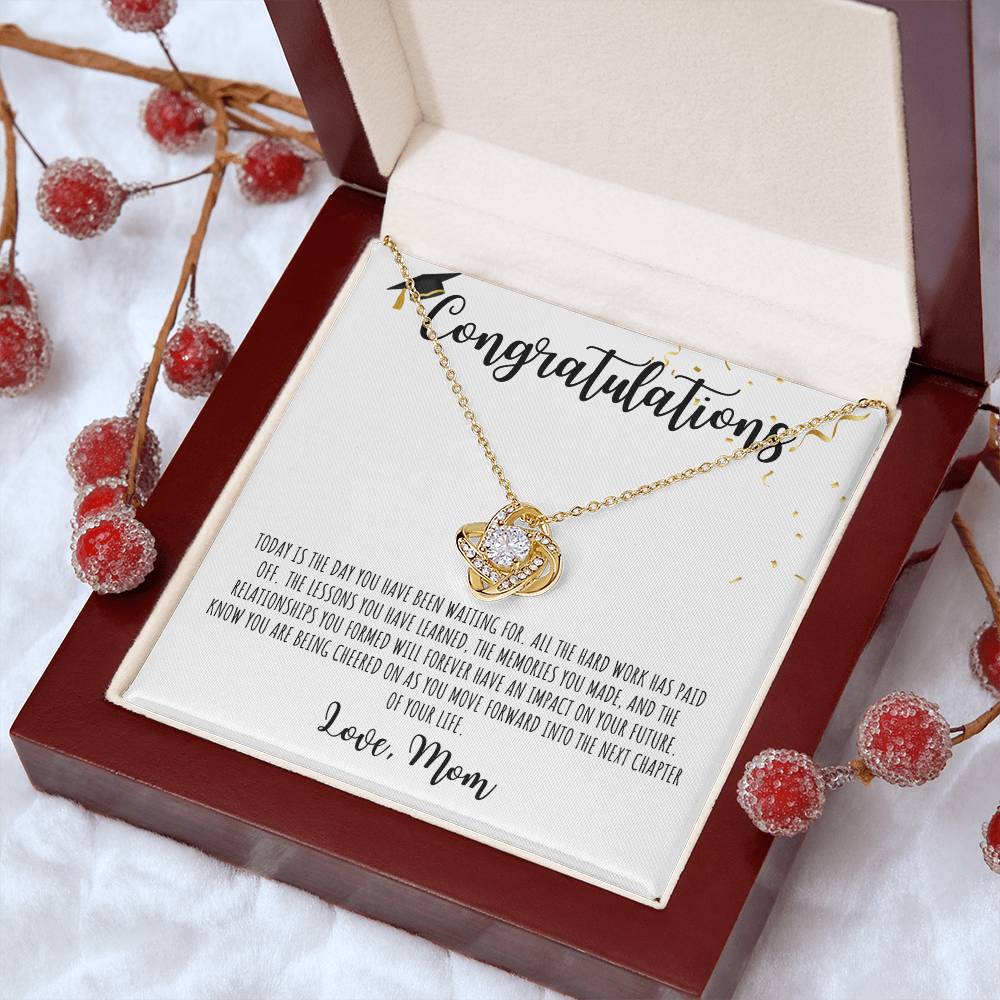 Congratulations Graduate | Love Mom -| White Message Card - Love Knot Necklace