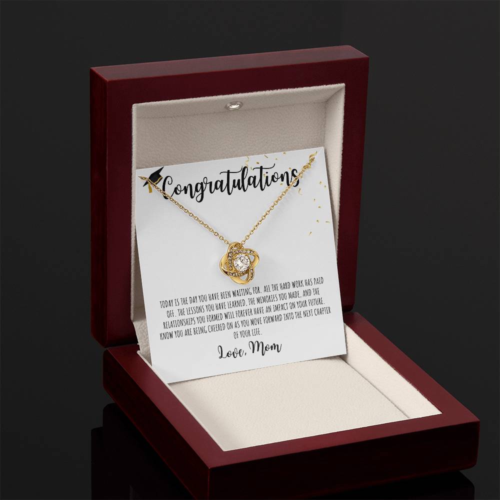 Congratulations Graduate | Love Mom -| White Message Card - Love Knot Necklace