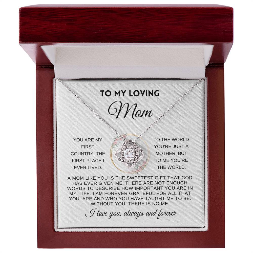 To My Loving Mom | Love Always & Forever | White Message Card with wreath - Love Knot Necklace