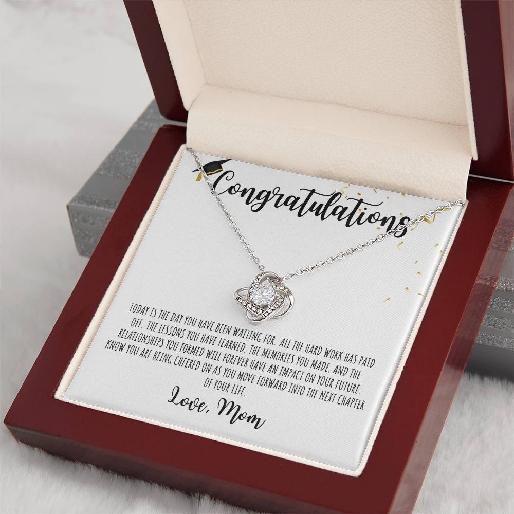 Congratulations Graduate | Love Mom -| White Message Card - Love Knot Necklace