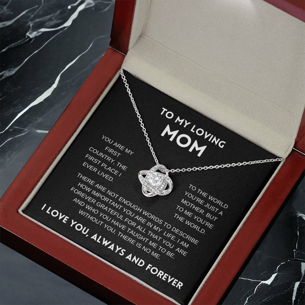 To My Loving Mom | Always and Forever |  Black Message Card - Love Knot Necklace