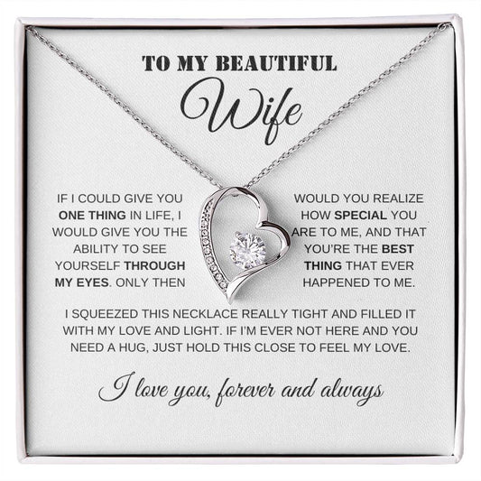 To My Beautiful Wife | White Message Card - Forever Love Necklace