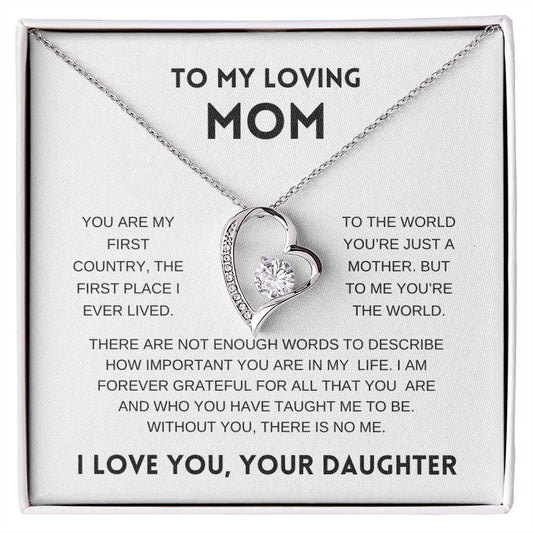 To My Loving Mom | From Daughter | White Message Card - Forever Love Necklace