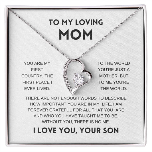 To My Loving Mom | From Son | White Message Card - Forever Love Necklace