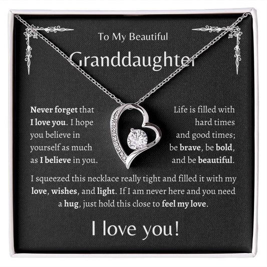 To My Beautiful Granddaughter | Never Forget | Black Message Card - Forever Love Necklace