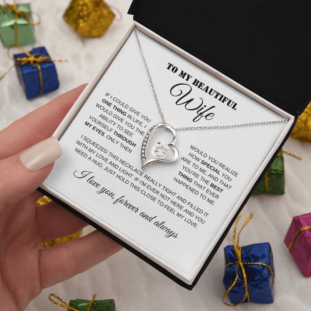 To My Beautiful Wife | White Message Card - Forever Love Necklace