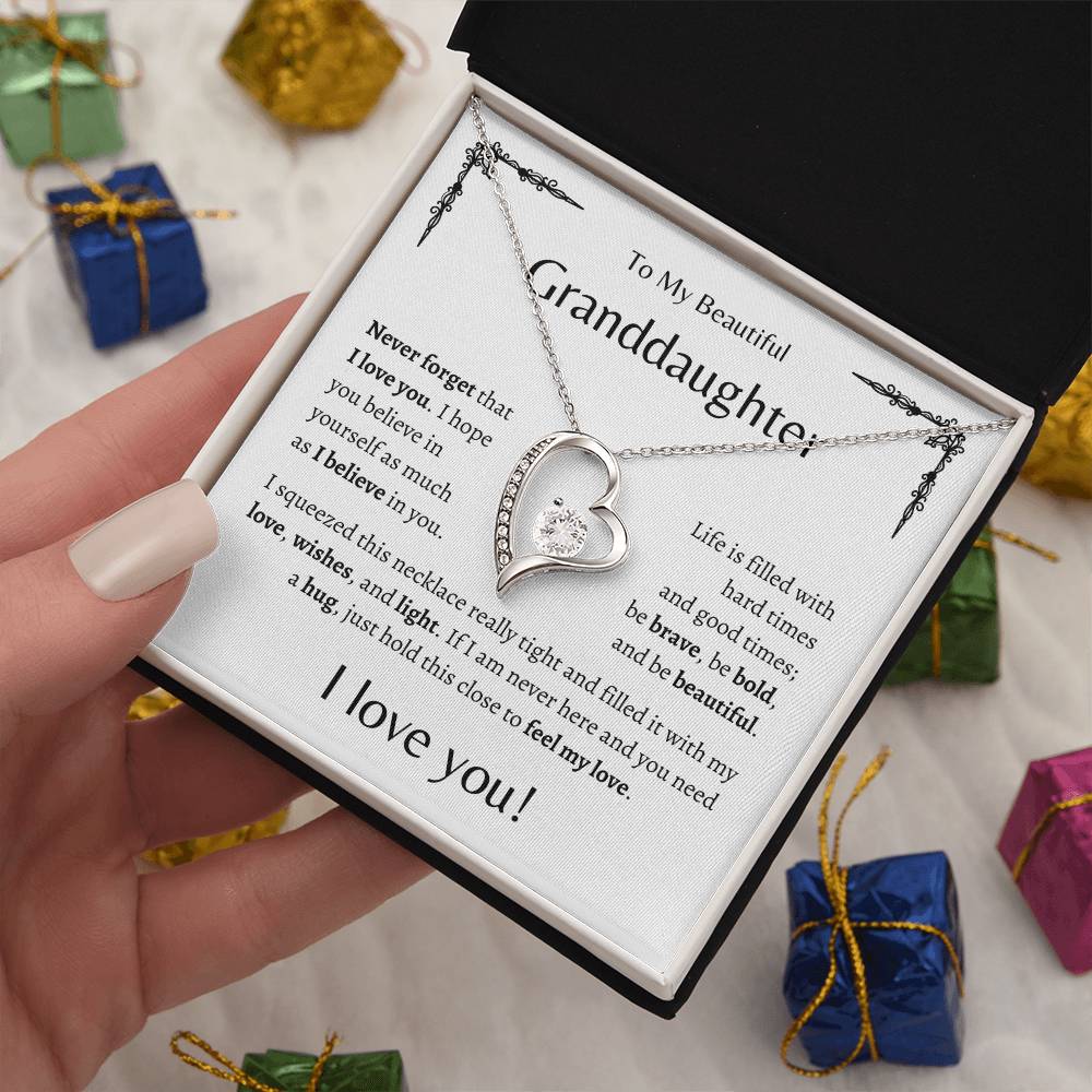 To My Beautiful Granddaughter |Never Forget | White Message Card - Forever Love Necklace