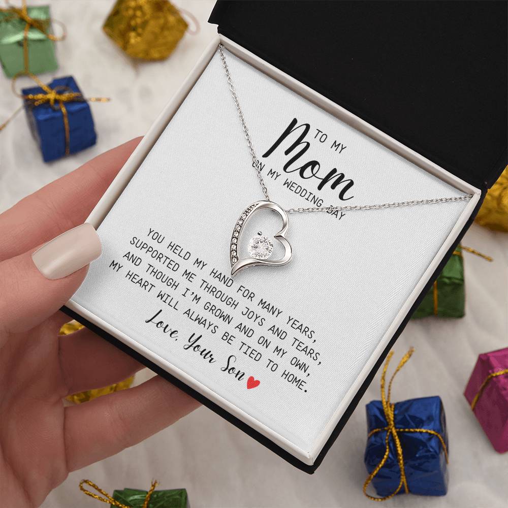 To Mom | On My Wedding Day | From Son | You Held My Hand For Many Years | White Message Card - Forever Love Necklace