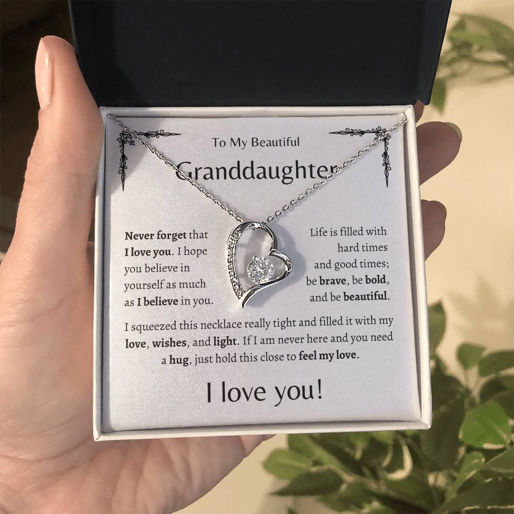 To My Beautiful Granddaughter |Never Forget | White Message Card - Forever Love Necklace