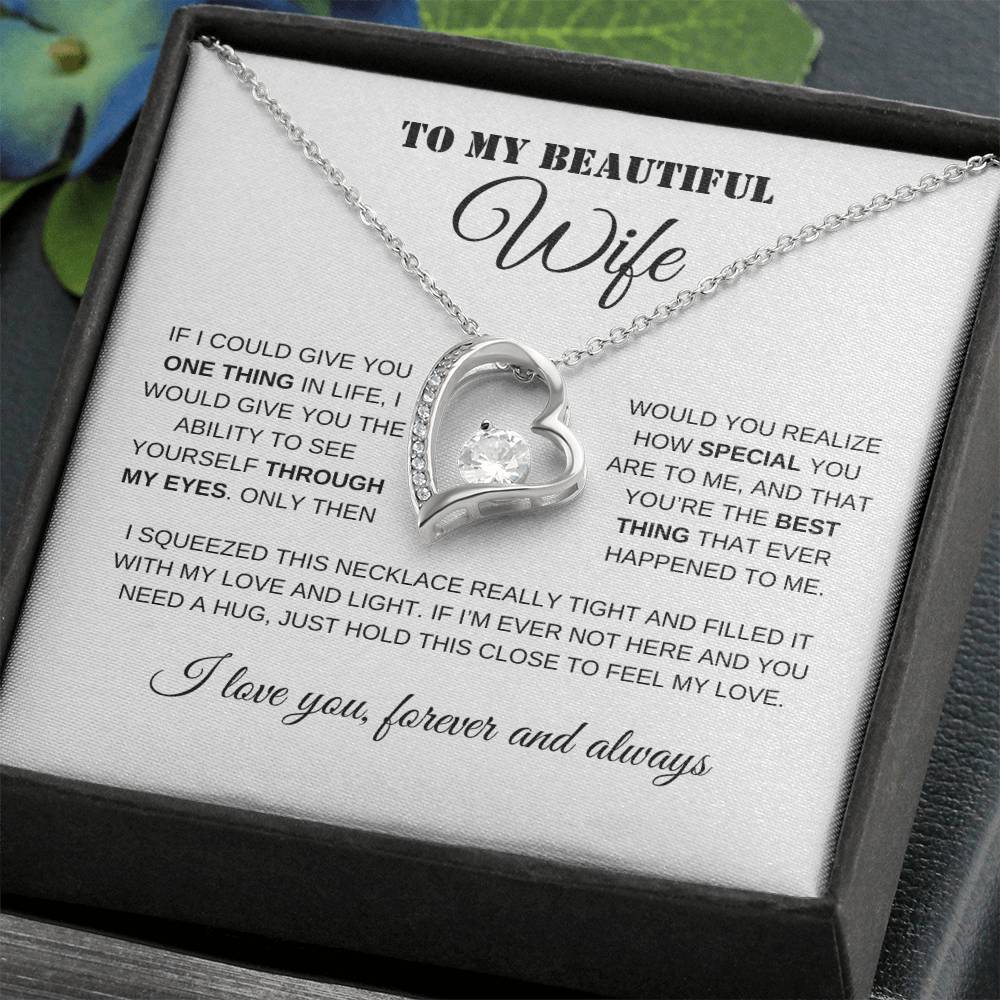 To My Beautiful Wife | White Message Card - Forever Love Necklace