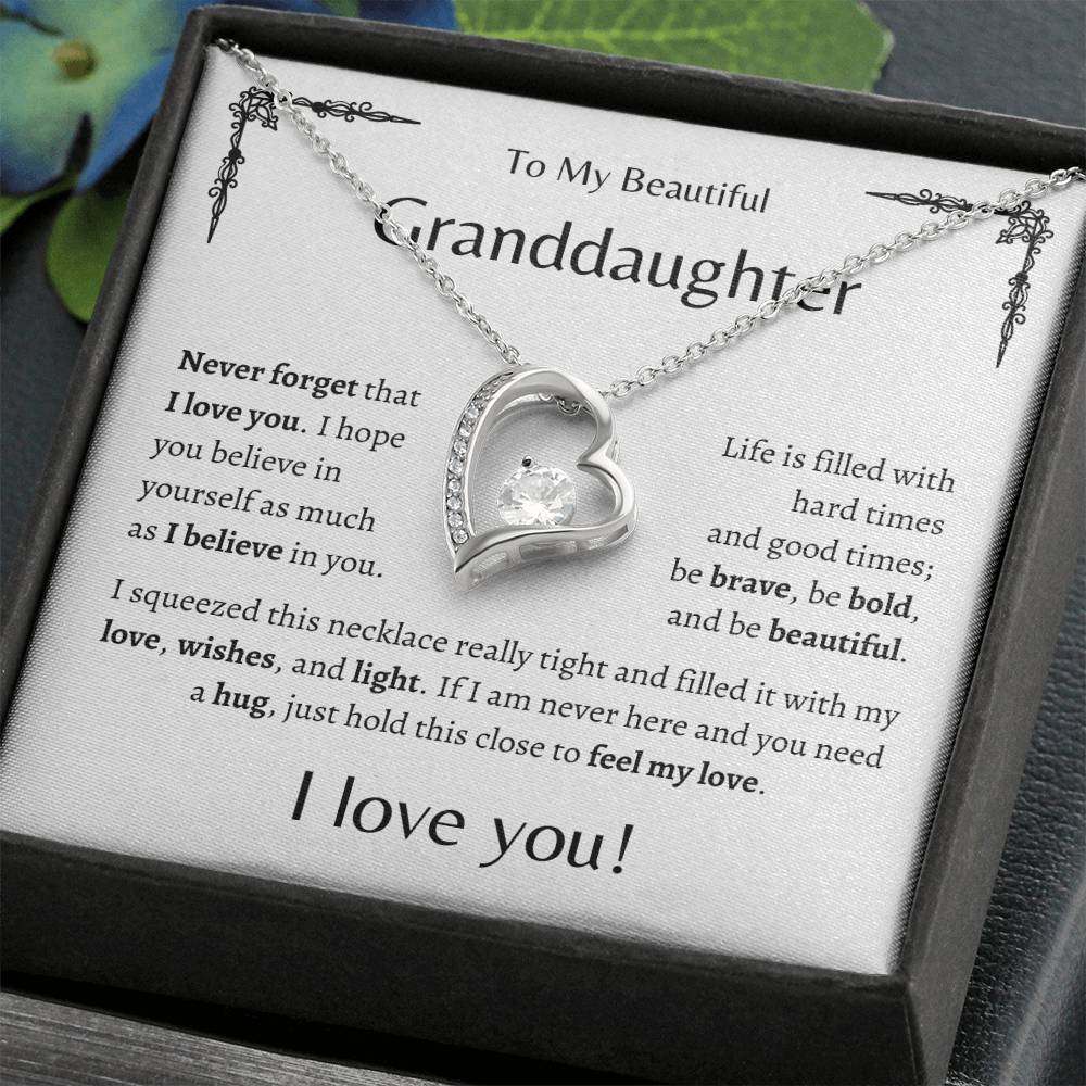 To My Beautiful Granddaughter |Never Forget | White Message Card - Forever Love Necklace