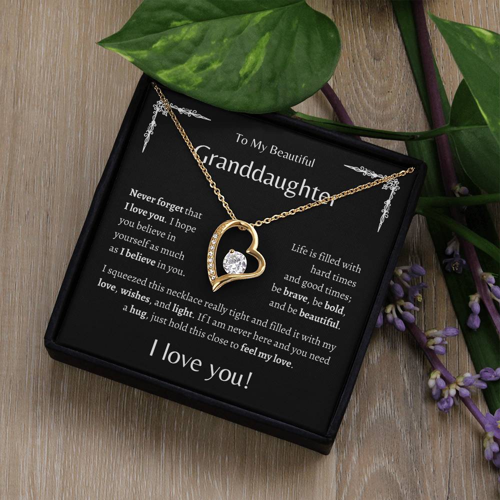 To My Beautiful Granddaughter | Never Forget | Black Message Card - Forever Love Necklace