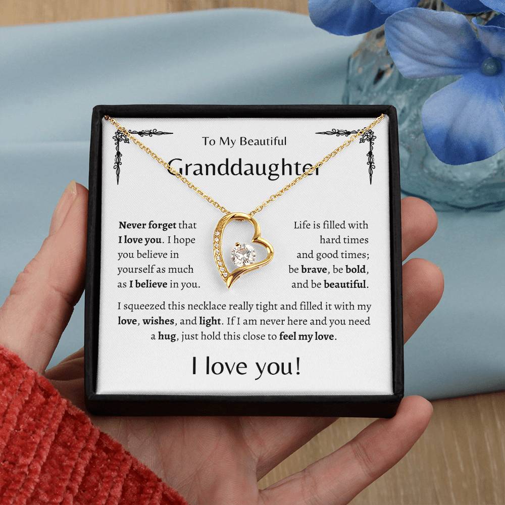 To My Beautiful Granddaughter |Never Forget | White Message Card - Forever Love Necklace