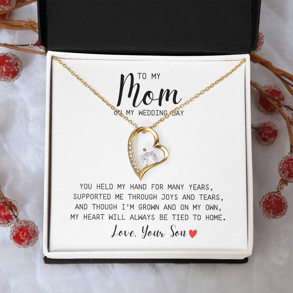 To Mom | On My Wedding Day | From Son | You Held My Hand For Many Years | White Message Card - Forever Love Necklace