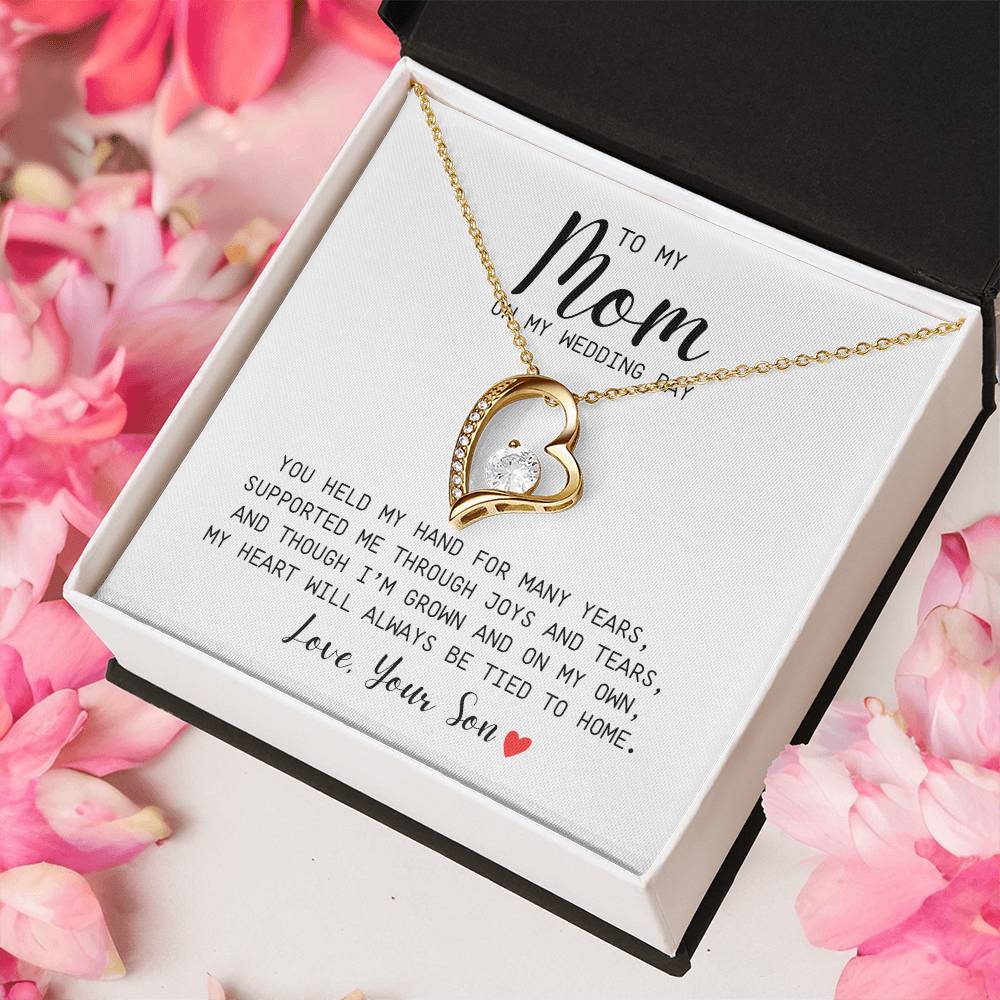 To Mom | On My Wedding Day | From Son | You Held My Hand For Many Years | White Message Card - Forever Love Necklace