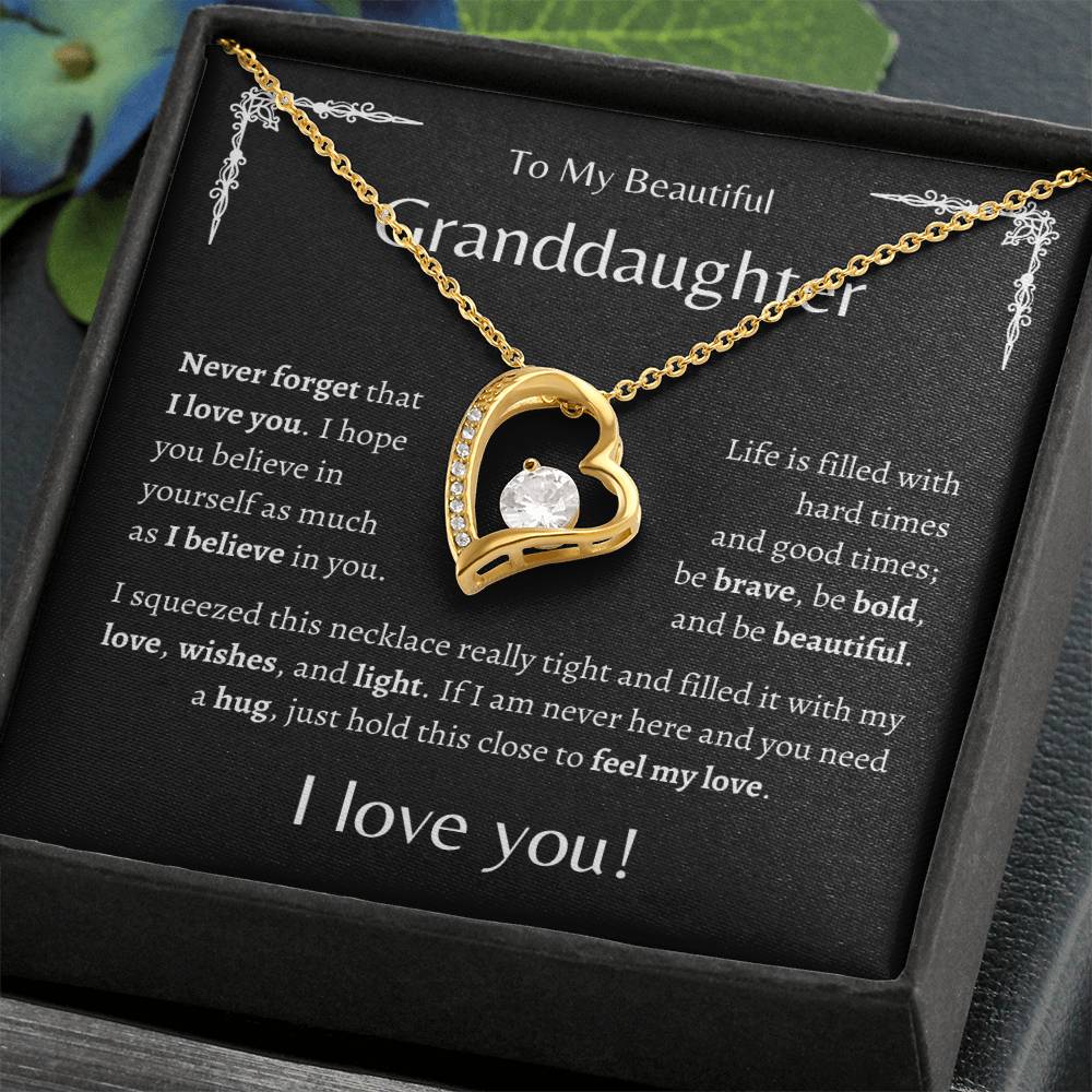 To My Beautiful Granddaughter | Never Forget | Black Message Card - Forever Love Necklace