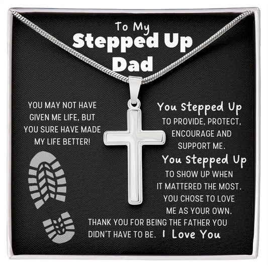 To My Stepped Up Dad | Black Message Card - Cross Necklace